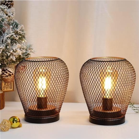 Set of 2 Metal Cage LED Lantern Battery Powered,Cordless Accent Light with LED - Picture 4 of 6